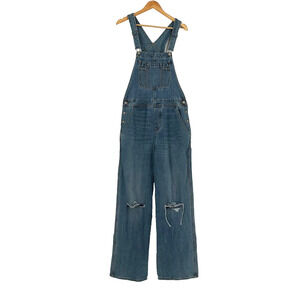 Old Navy Womens Baggy Wide Leg Denim Bib Overalls 6 Tall Country Carpenter Y2K